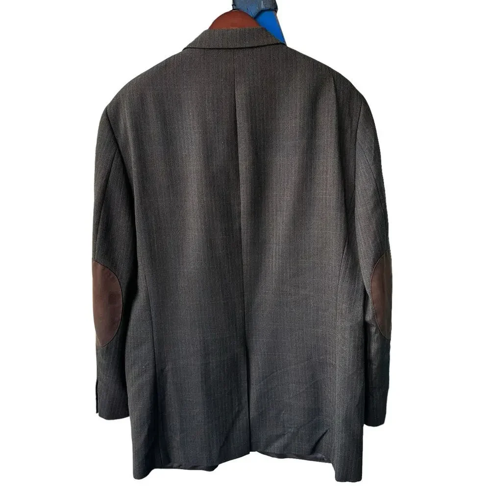 Ralph Lauren 100% Wool Sports Coat Elbow Patches‎ Brown Black Herringbone 42L